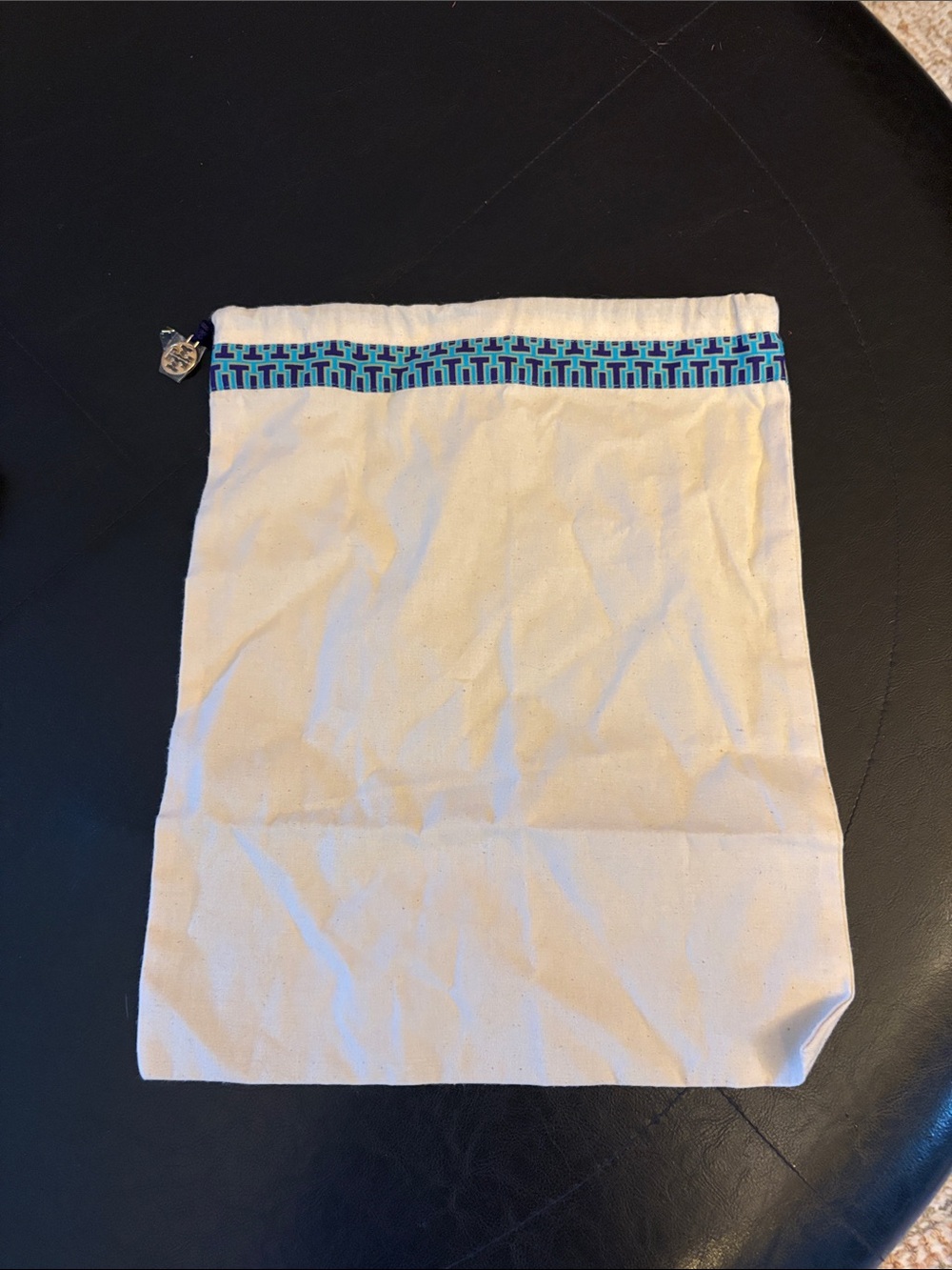 Tory Burch Cream Canvas Pouch dustbag Blue and Turquoise Trim